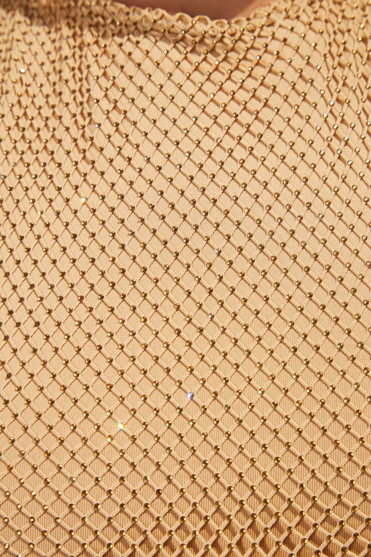 Rhinestone Cut Out Mini Dress in Beige