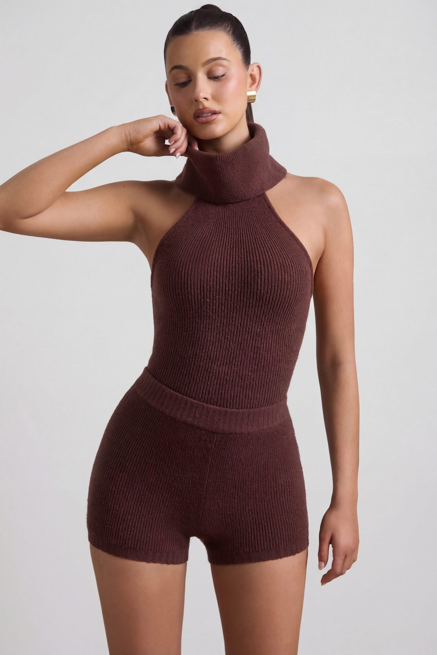 Ribbed-Knit Shorts in Espresso